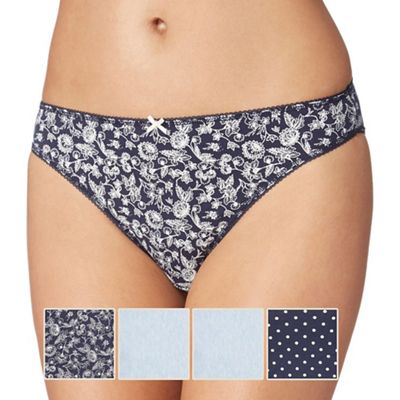 The Collection Pack of five blue and navy plain and printed high leg briefs